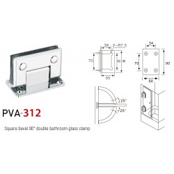 SQUARE BEVELED 90° WALL-GLASS HINGE WITH FULL BACKPLATE - CHROME FINISH-BRASS MATERIAL