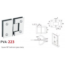 SQUARE STYLE 180°  HINGE FOR  GLASS TO GLASS DOOR. BRASS MATERIAL-BRUSHED STAINLESS FINISH.